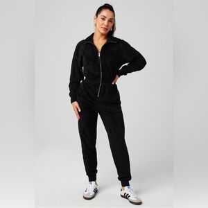 Fabletics Cozy Black Cord Zip-Up Jumpsuit